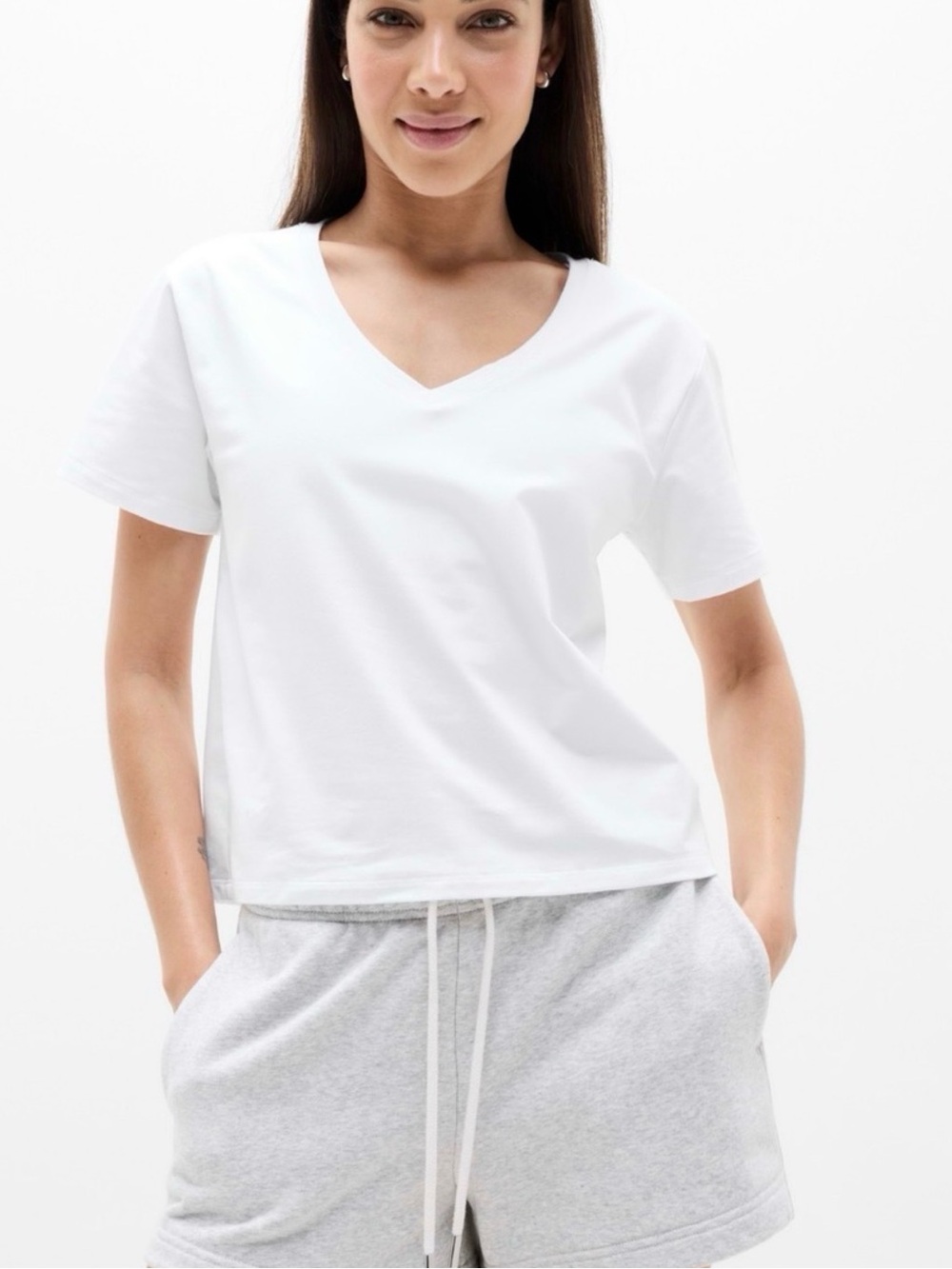 Athleta Essential White V-Neck Supima Cotton Short Sleeve Tee 1x new